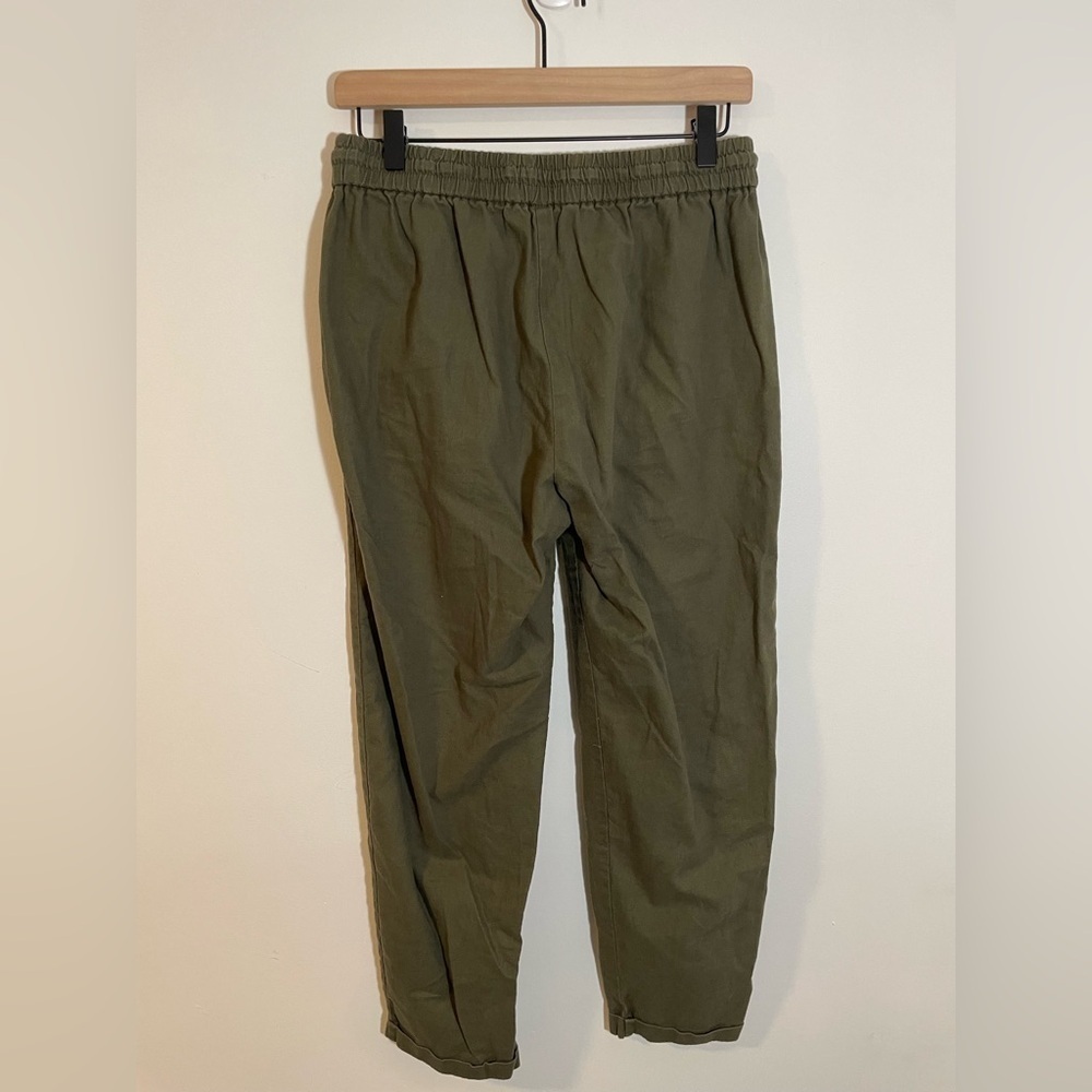 J. Crew Olive Green Linen Cotton Blend Pull On Drawstring Tapered Pants Size 6 - Picture 4 of 10